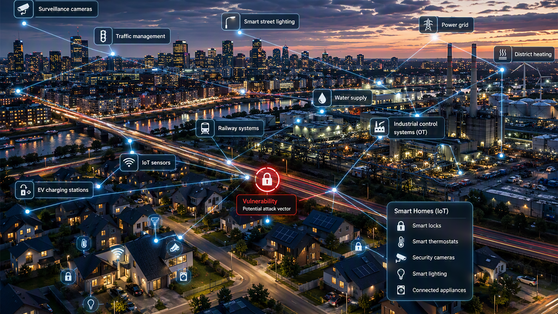 Smart City with IoT and OT systems. Graphics: Copilot 